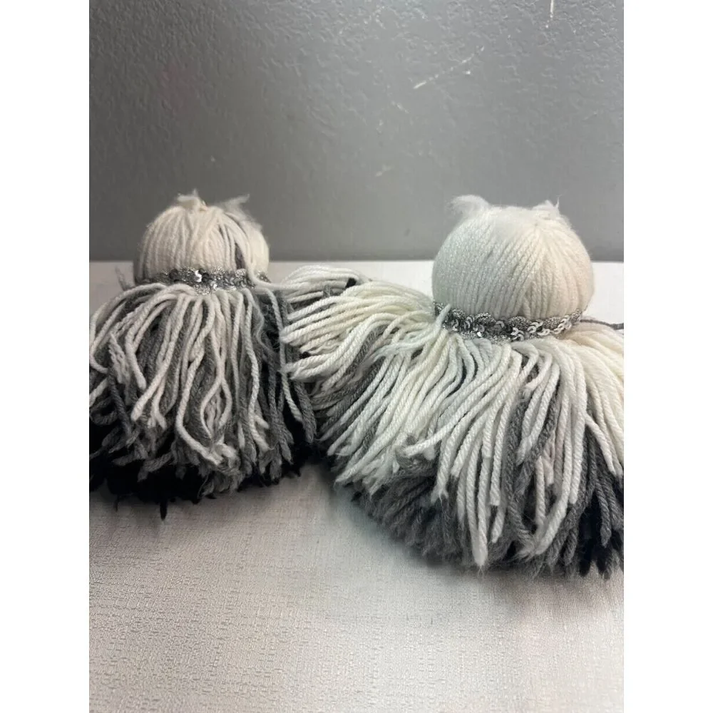 Pair Of Handcrafted‎ Yarn Tassel Decor With Sequin Detail